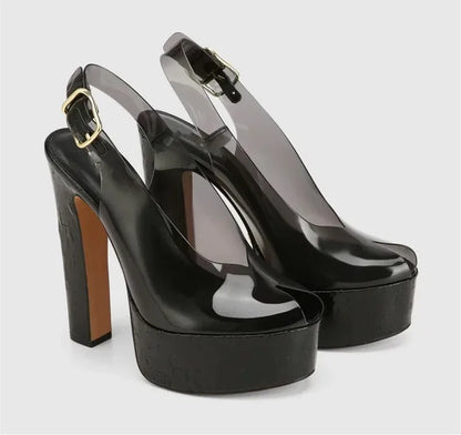 Sandali estivi da donna con tacco alto e suola spessa, sandali trasparenti alla moda per taglie forti da donna 34-44.