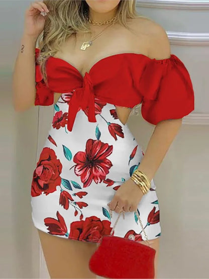 Summer Fashion Flower Print Slim Short tute donna Sexy una spalla scava fuori Bodycon tuta temperamento Lady Streetwear