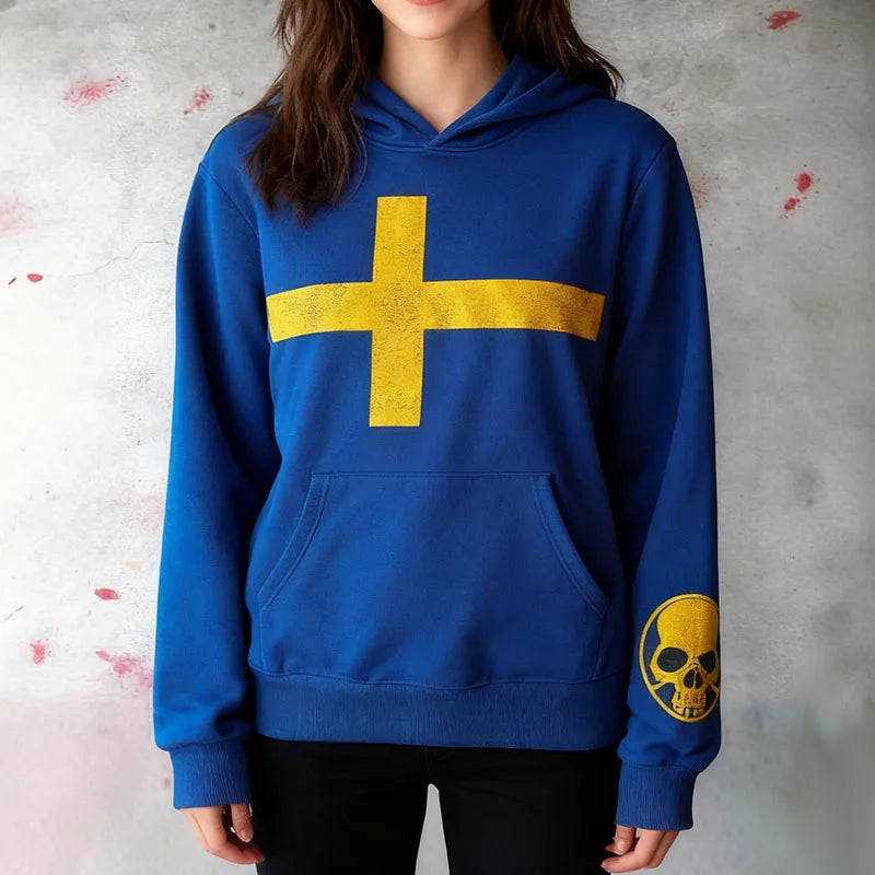 Felpa con cappuccio a maniche lunghe Hip Hop Rock Harajuku gotico americano Cappotto casual con stampa croce teschio moda di strada a contrasto vintage