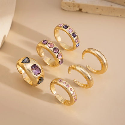 Salircon 6 Pz/set Intarsiato Zircone Viola Anello di Apertura Regolabile Set Donne Anello di Colore Oro Liscio per il Regalo Dei Gioielli Quotidiani Femminili