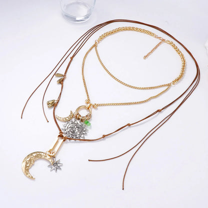 ZAA Damen Schmuck Sonne&Mond Anhänger Halsketten Vintage Ethno-Stil Statement-Schmuck Hals-Accessoires
