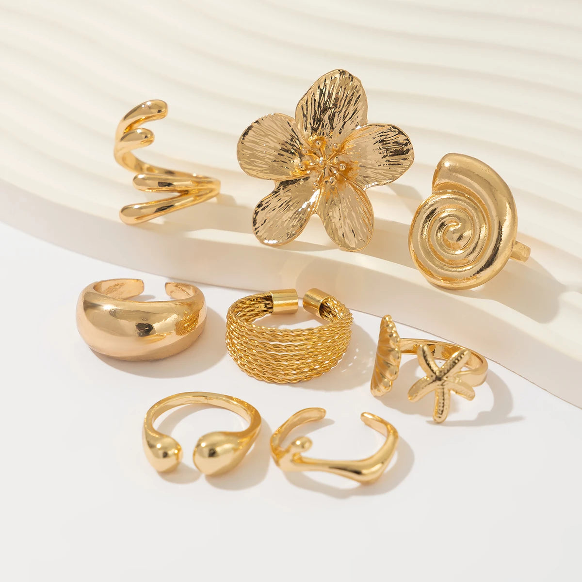 Ingemark 8 Pz/set Vintage Metallo Petalo Fiore Goccia D'acqua Anelli Aperti per Le Donne di Tendenza 2025 Goth Anello Geometrico Regalo Dei Monili Quotidiani