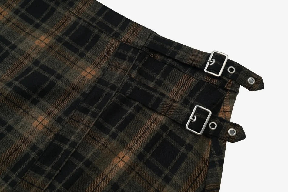 AS AW26 top a maglia ricamato con collo alto + gonna a quadri con fibbia, abbinamento di abbigliamento femminile