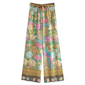 Boho Queens Donna Pavone Stampa floreale Pantaloni a gamba larga bohémien Lady Elastico in vita Sciolto Rayon Boho Pantaloni lunghi Pantaloni oversize