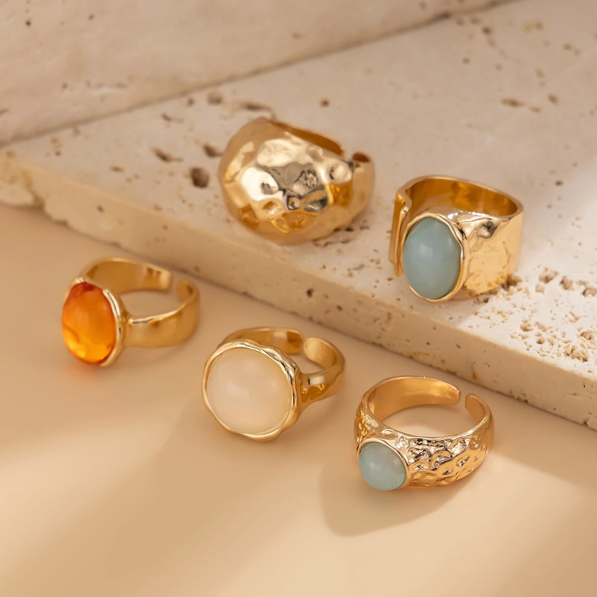 Ingemark 5 Pz/set Retro Color Oro Irregolare Anello di Metallo per Le Donne Della Boemia Aperto Regolabile Anello Ampio Estetico Y2K Regalo Dei Monili