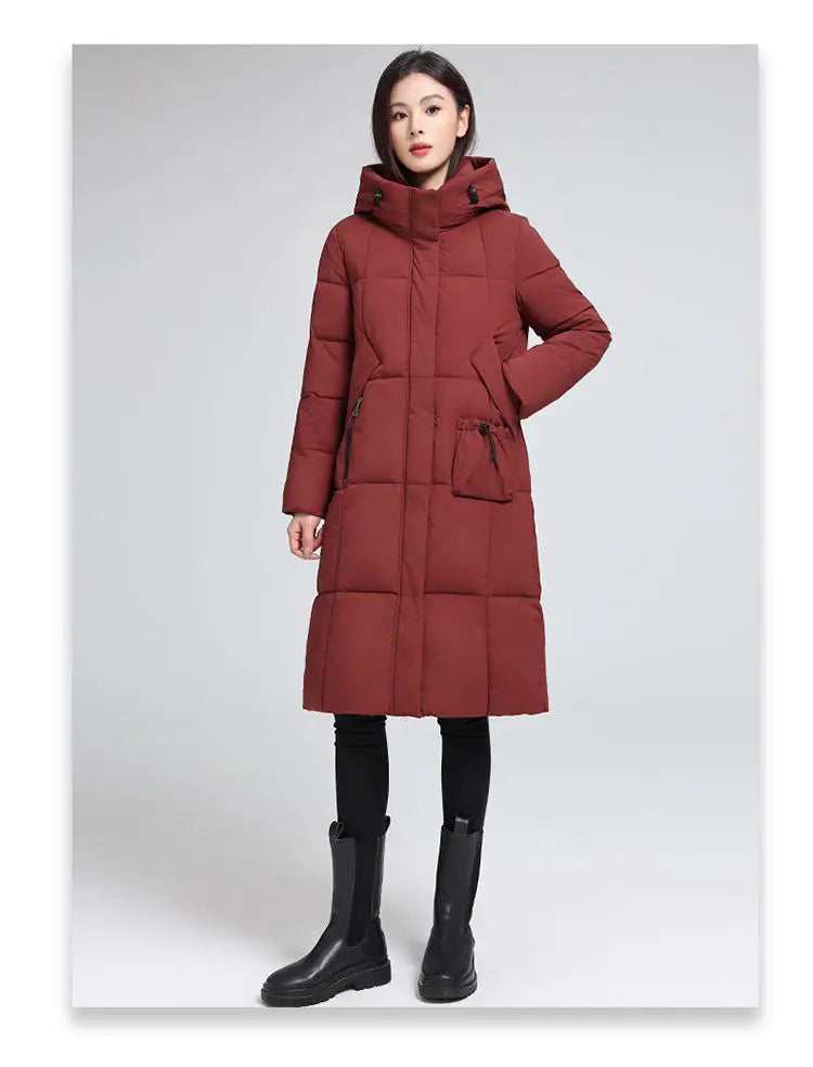 Caldo piumino in cotone da donna Inverno 2025 Nuova versione coreana Cappotto lungo con cappuccio allentato Cappotto Parka spesso antivento femminile