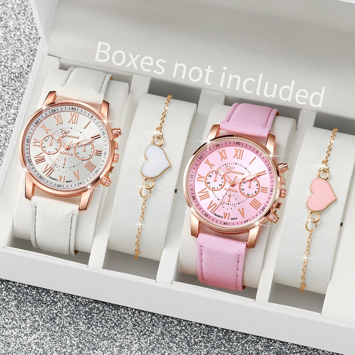 4 pezzi moda donna orologi semplice quadrante Roma orologio al quarzo cinturino in pelle da donna orologi da polso braccialetti a cuore set (senza scatola)