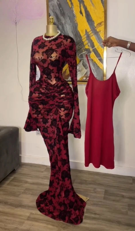 CM.YAYA 2025 Autunno Donna Manica lunga Maglia impilata Vedi anche con fodera Aderente Abito lungo da sera Compleanno Abiti da festa sexy