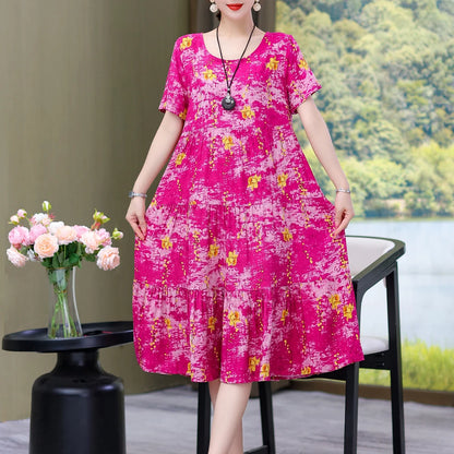Nuovo Vestito Delle Donne di Estate Vestito Estivo 2024 Casual abito a maniche corte Abiti Femminili O-Collo Robe Abiti della Boemia di Grandi Dimensioni