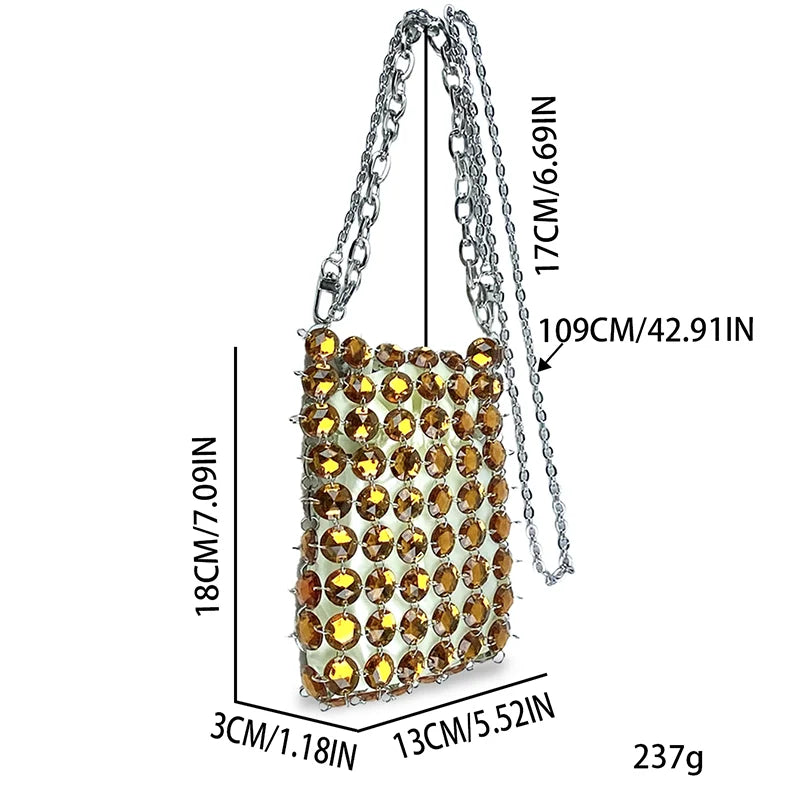 24 estate nuova borsa di cristallo tessuta a mano color caramella di nicchia, borsa di perline di fata retrò, borsa per telefono a croce diagonale trasparente