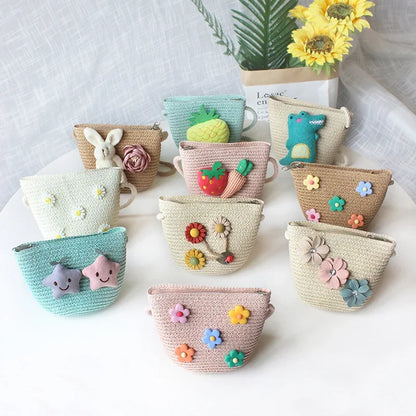Borsa a tracolla in tessuto di paglia per bambini estivi belle ragazze borse portamonete piccole borse a tracolla per bambini Mini portafoglio principessa