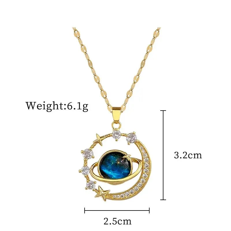 Collana di lusso leggera in acciaio al titanio con serie Star per donna, colore oro, pianeta, luna, astronauta, collane con ciondolo, gioielli, regali