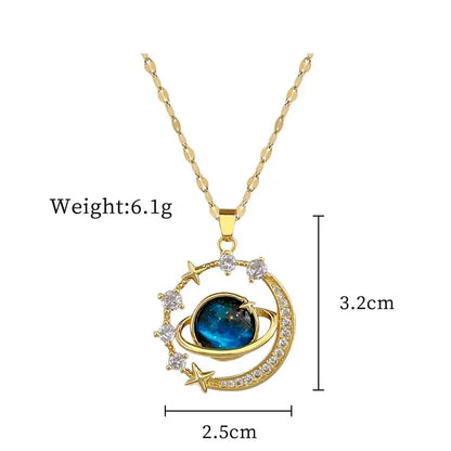Collana di lusso leggera in acciaio al titanio con serie Star per donna, colore oro, pianeta, luna, astronauta, collane con ciondolo, gioielli, regali