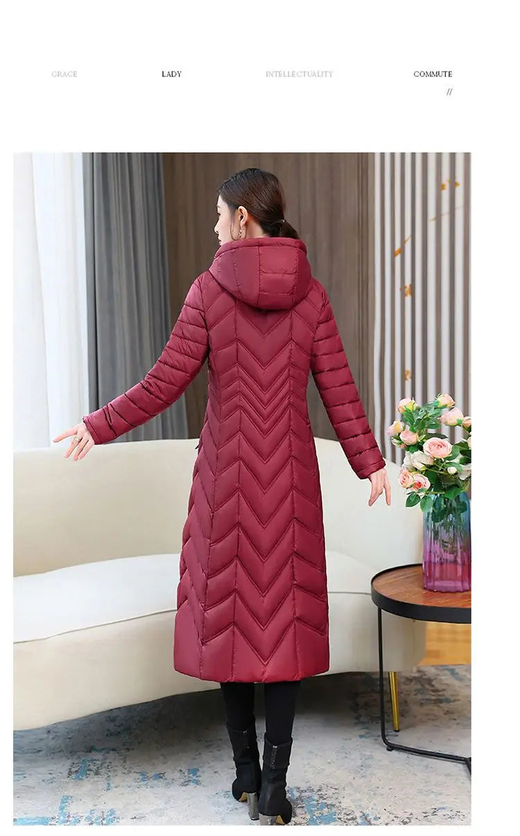 2026 NUOVA Giacca Invernale Imbottita con Cappuccio 5XL Parka Calda da Donna Cappotto Lungo in Cotone Imbottito alla Moda Cappotto Femminile Slim Elegante