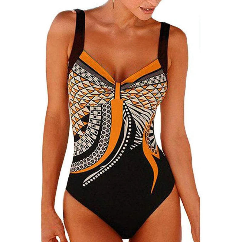 2024 Vintage Einteiliger Badeanzug Damen Bademode Bauchweg Monokini Sexy Bodysuit Print Badeanzug Weibliche Strandmode Übergröße