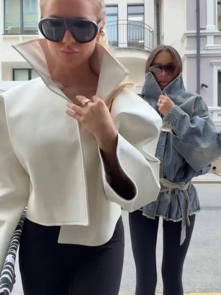 Cappotto da donna ampio a tinta unita, a maniche lunghe, con collo alto, top corto, moda estiva autunnale 2026, capospalla femminile streetwear