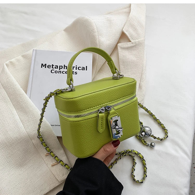 Borse Quadrate da Donna Estate 2026, Borse a Tracolla con Catene alla Moda, Borsa a Spalla in PU Texturizzato, Elegante Mini Borsa Chic per Cellulare
