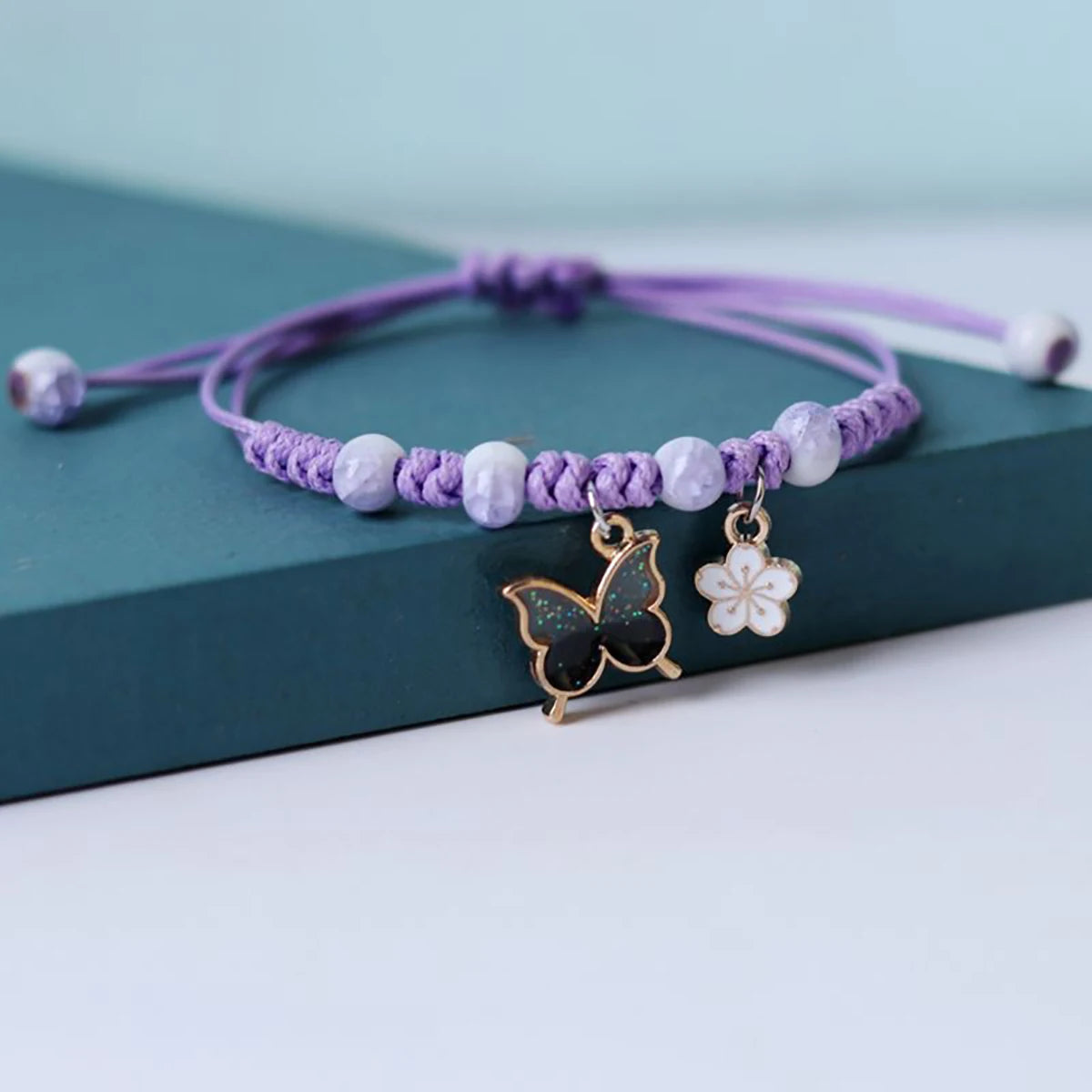 Braccialetti di fiori di farfalla della Boemia per le donne Ragazze fatti a mano viola blu rosa perline braccialetto a catena di corda intrecciata braccialetti regalo BFF