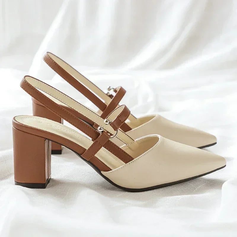 Scarpe per le pompe Estate Elegante Tacchi alti grossi Punta a punta Baotou Scarpe da donna solide Sandali femminili Zapatillas Mujer 2024