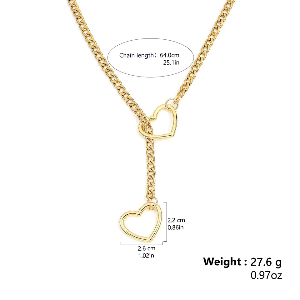 ZAKOL Collana a maglie cubane regolabile in acciaio inossidabile Collana a forma di Y con cuore cavo Accessori per feste in stile punk rock