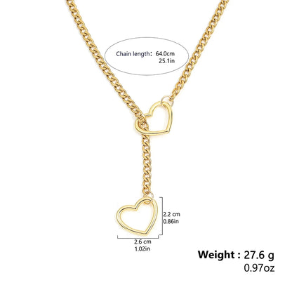 ZAKOL Collana a maglie cubane regolabile in acciaio inossidabile Collana a forma di Y con cuore cavo Accessori per feste in stile punk rock