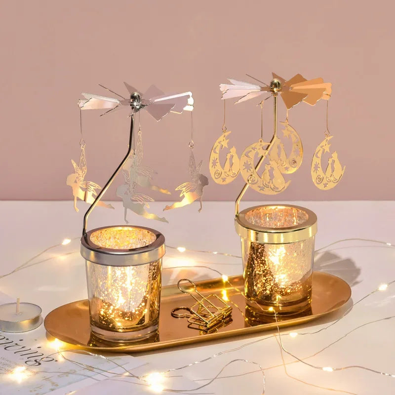 Portacandele rotante a caldo Candeliere Decorazione della casa Ognissanti Regalo di Natale Decorazioni per la stanza delle feste Portacandele a carosello