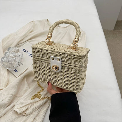 Borsa a tracolla in paglia di rattan Borsa a tracolla intrecciata a mano da donna Borsa a tracolla in paglia con scatola quadrata da spiaggia estiva per signora Bolsa Feminina