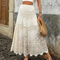 Yiiciovy Gonne da spiaggia a fiori in pizzo estivo Gonna lunga a trapezio da donna Gonna lunga Boho all'uncinetto fluida per abiti da vacanza al mare