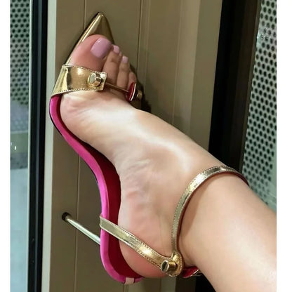 Eilyken Estate Oro Argento Rivetto Design Fibbia Cinturino Sandali da donna Sexy Open Toe Stripper Tacchi sottili Scarpe Zapatos Mujer