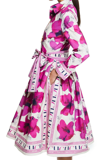 CHCH Abito lungo da donna con stampa vintage Elegante maniche lunghe Abiti slim con spacco alto 2024 Abiti New Lady Vocation
