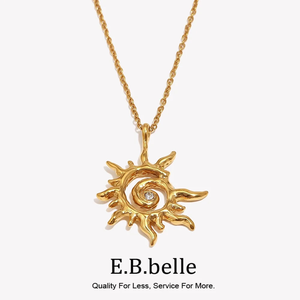 EBbelle Acciaio inossidabile Senza appannamento Ipoallergenico Luce solare Zircone Pietra Fascino Collana placcata oro 18 carati Regalo da donna