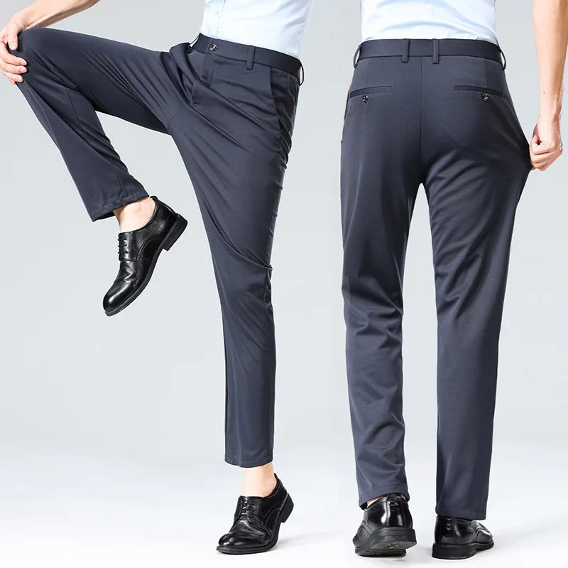 29-42 Pantaloni estivi da uomo Pantaloni casual elasticizzati dritti sottili senza traccia, senza tessuto da stiro, sensazione setosa e fresca