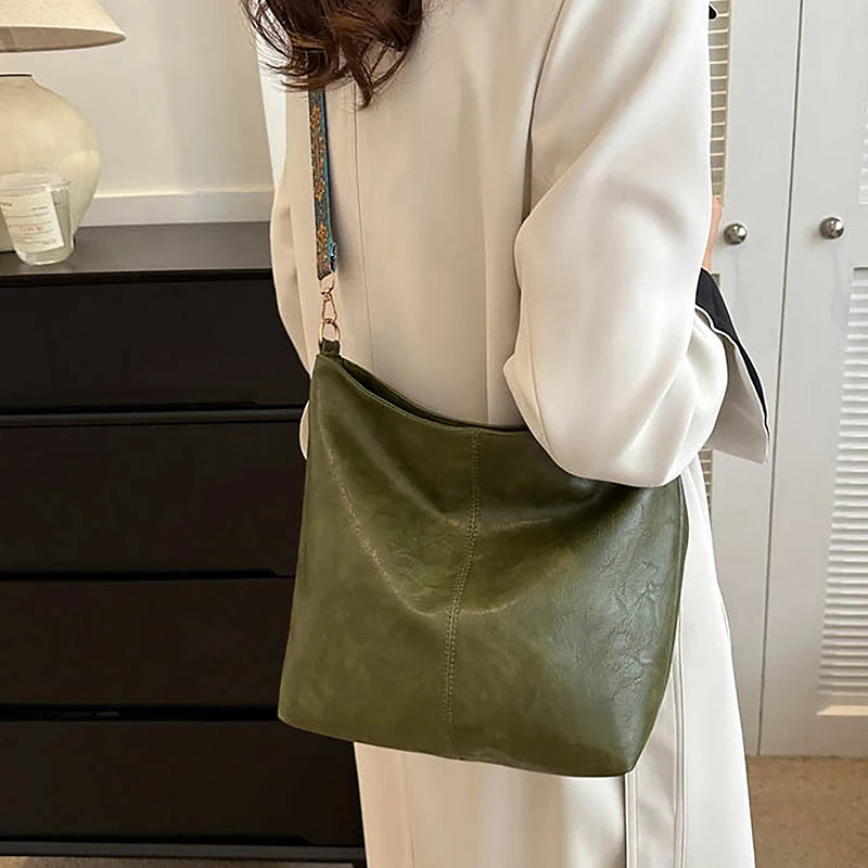 Borsa a tracolla larga con tracolla geometrica Borse a tracolla di grande capacità per donna, borsa da donna retrò in pelle PU per lo shopping e i viaggi