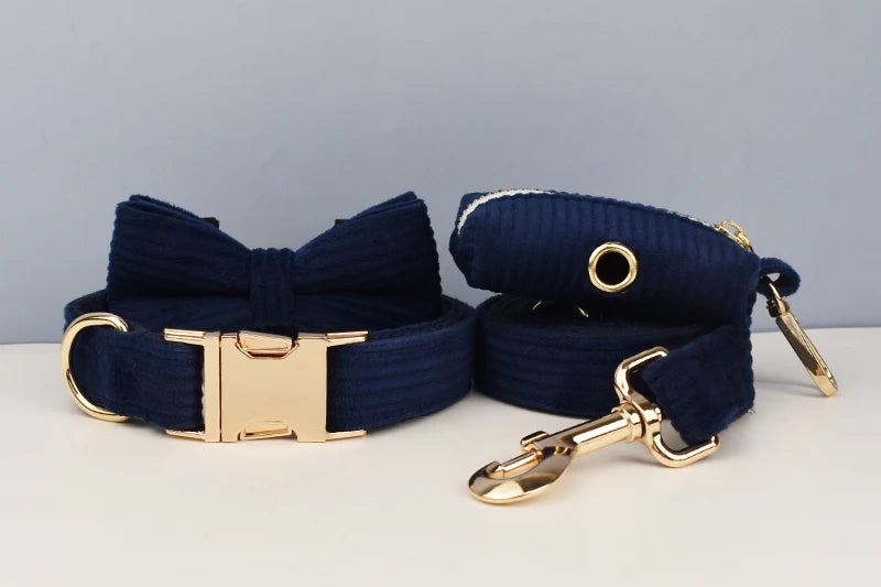 Set di collare e guinzaglio per cani in velluto a coste blu violaceo, con targhetta personalizzata incisa, accessori per animali domestici, guinzaglio per cani in velluto a coste17