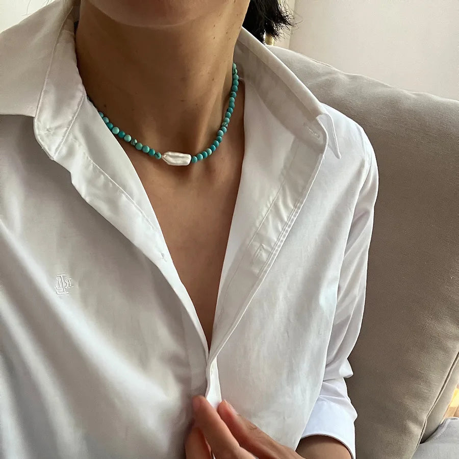 2023 tendenza elegante gioielli da sposa grande collana di perle per le donne moda imitazione perla verde rosa pietra di colore collana girocollo