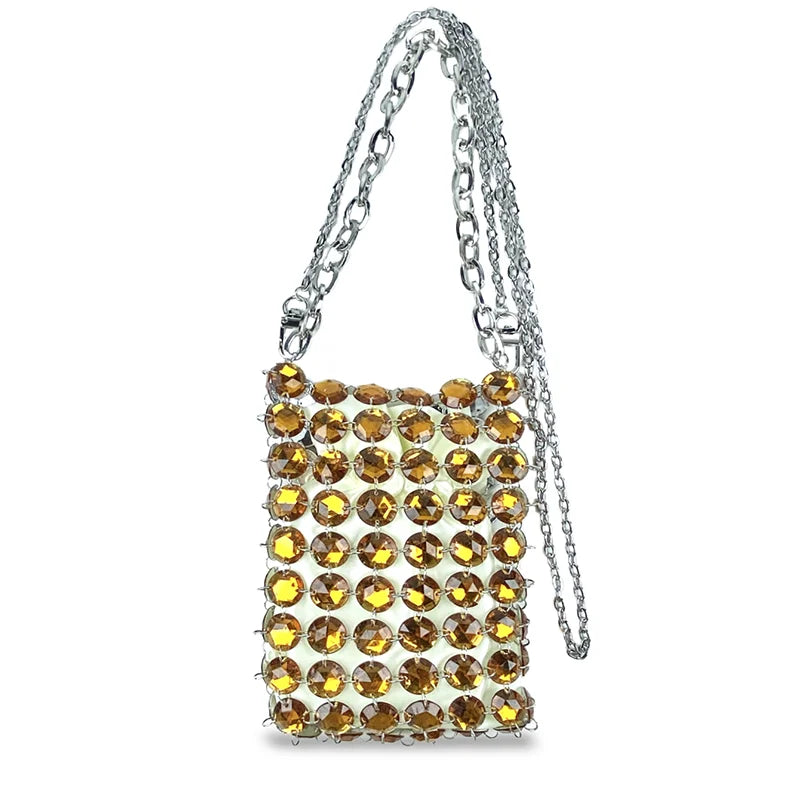 24 estate nuova borsa di cristallo tessuta a mano color caramella di nicchia, borsa di perline di fata retrò, borsa per telefono a croce diagonale trasparente