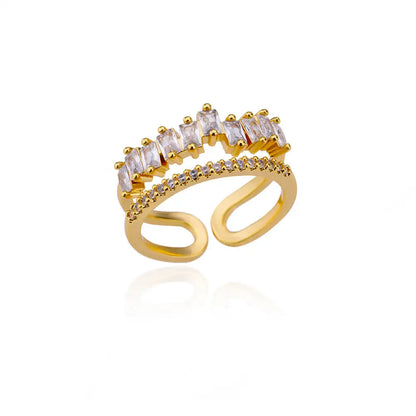 Anelli a foglia a doppio strato con zirconi di lusso per le donne Anello in acciaio inossidabile color oro Boho Coppia gioielli Accessori anelli mujer