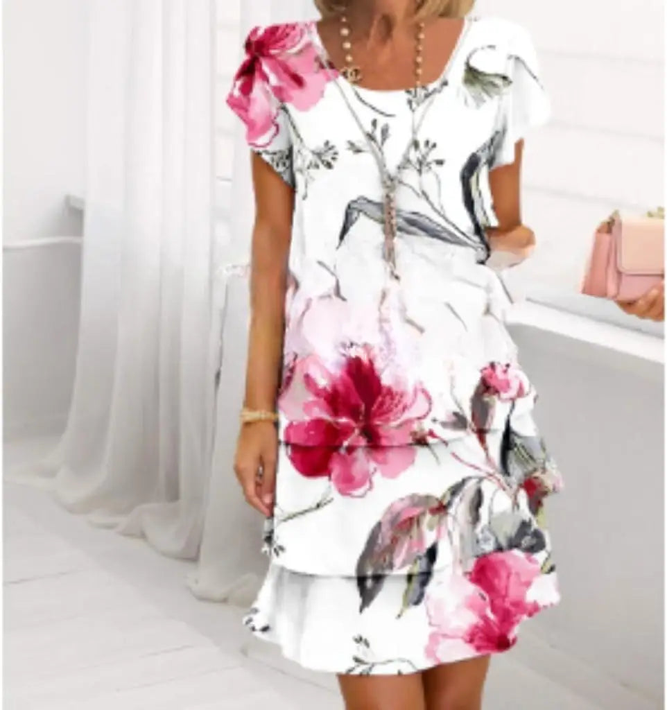 Abito longuette a maniche corte Befree da donna con volant larghi e grandi abiti casual floreali midi estivi grandi