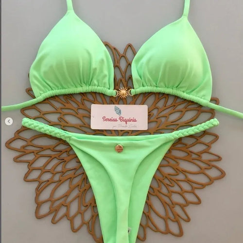 2026 Neuer sexy Micro-Bikini-Set mit Prints für Damen, Urlaub-Badeanzug, Schnür-Bademode, 2-teiliges Set, rückenfreier brasilianischer Biquini, Strandmode