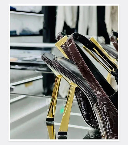 New Autumn 2024 Square Toe Slim Heel Retro Toe Women's Shoes with Patent Leather High-heeled Sandals
