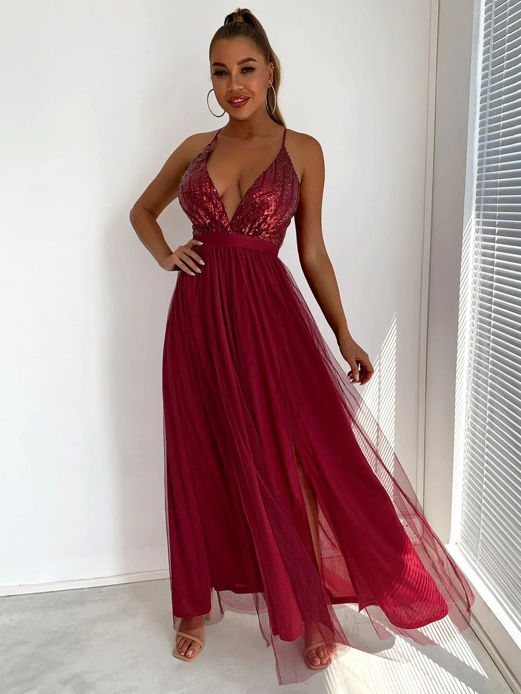 Sexy slip senza schienale Corsetto con paillettes maxi abito estivo da donna maglia lunga aderente rosso abito da festa di Natale abiti da sera da damigella d'onore