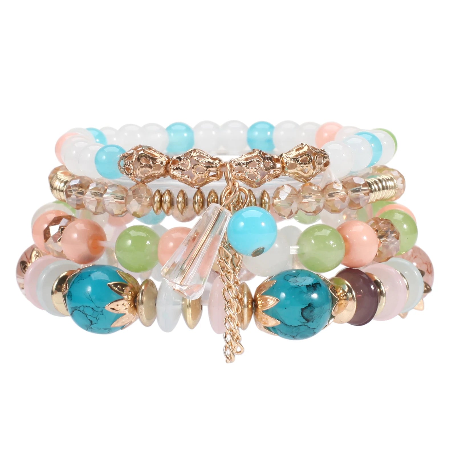 Braccialetti bohémien con perline impilabili per donna Braccialetti elasticizzati con ciondolo a forma di braccialetto multistrato