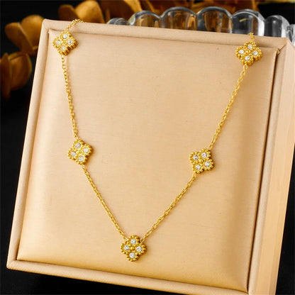 Nuovo in acciaio inossidabile Zircon fiore acqua goccia collana braccialetto orecchini caviglie gioielli di moda vacanza set per donna