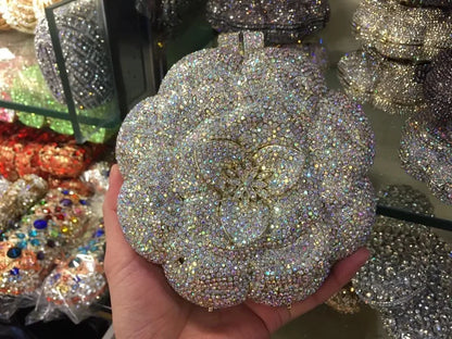 Pochette da sera con strass rosa/verde con fiore rosa Borse da sera da donna in cristallo giallo floreale Pochette da sposa per festa di nozze