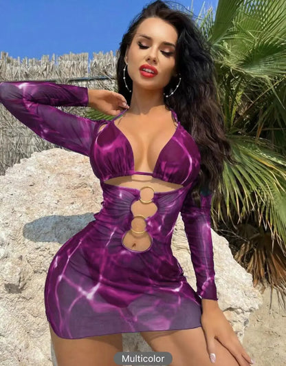 2024 3 pezzi Anello Link Stampa Costumi da bagno Donna Triangolo Bikini Femminile Halter Costume da bagno Beachwear Costume da bagno Dare un regalo