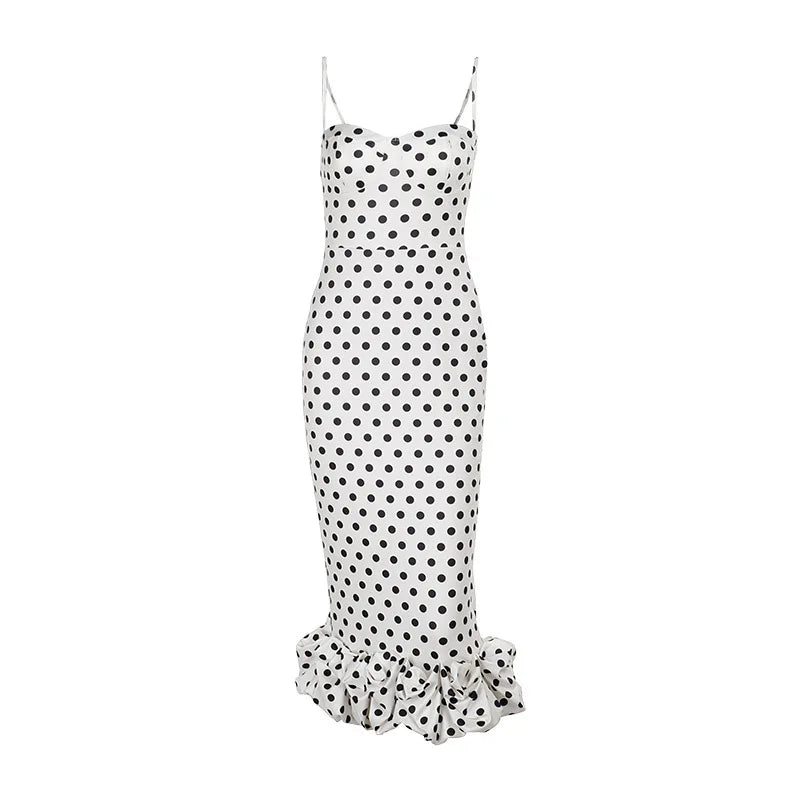 Abito con bretelle a pois Abito estivo da donna nuovo stile senza vita senza maniche Avvolgente sul petto Abito avvolgente a pieghe slim fit Ropa Mujer