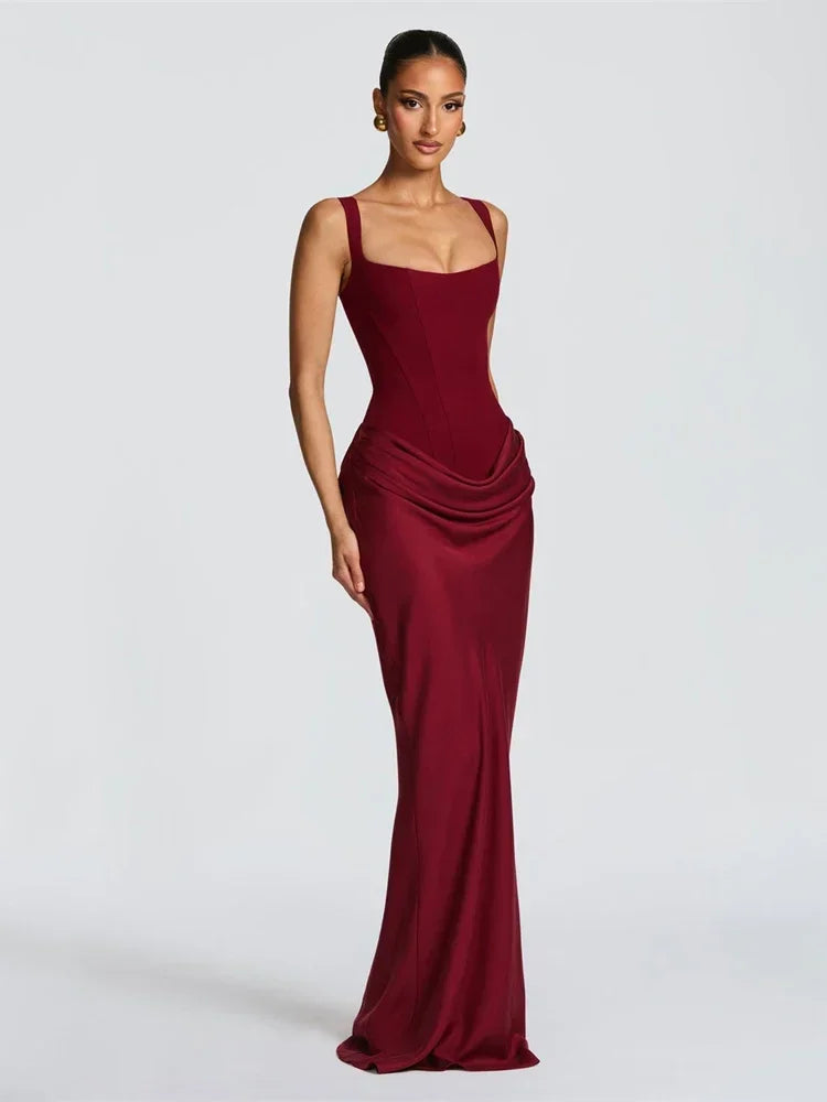 Abito lungo da donna sexy di lusso da festa elegante collo alto senza maniche slim fit abito lungo 2026 nuovo abito da cerimonia nuziale Shinny Chic Lady
