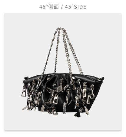 Borsa per ascelle con gnocchi increspato stile punk 2025 Borse a tracolla da donna con decorazione per la testa con cerniera multipla Borse Y2K per ragazza piccante