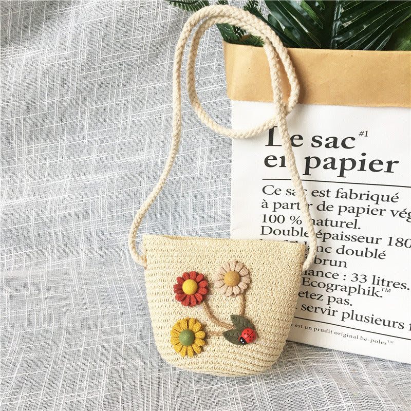 Borsa a tracolla in tessuto di paglia per bambini estivi belle ragazze borse portamonete piccole borse a tracolla per bambini Mini portafoglio principessa