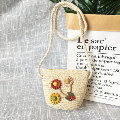 Borsa a tracolla in tessuto di paglia per bambini estivi belle ragazze borse portamonete piccole borse a tracolla per bambini Mini portafoglio principessa